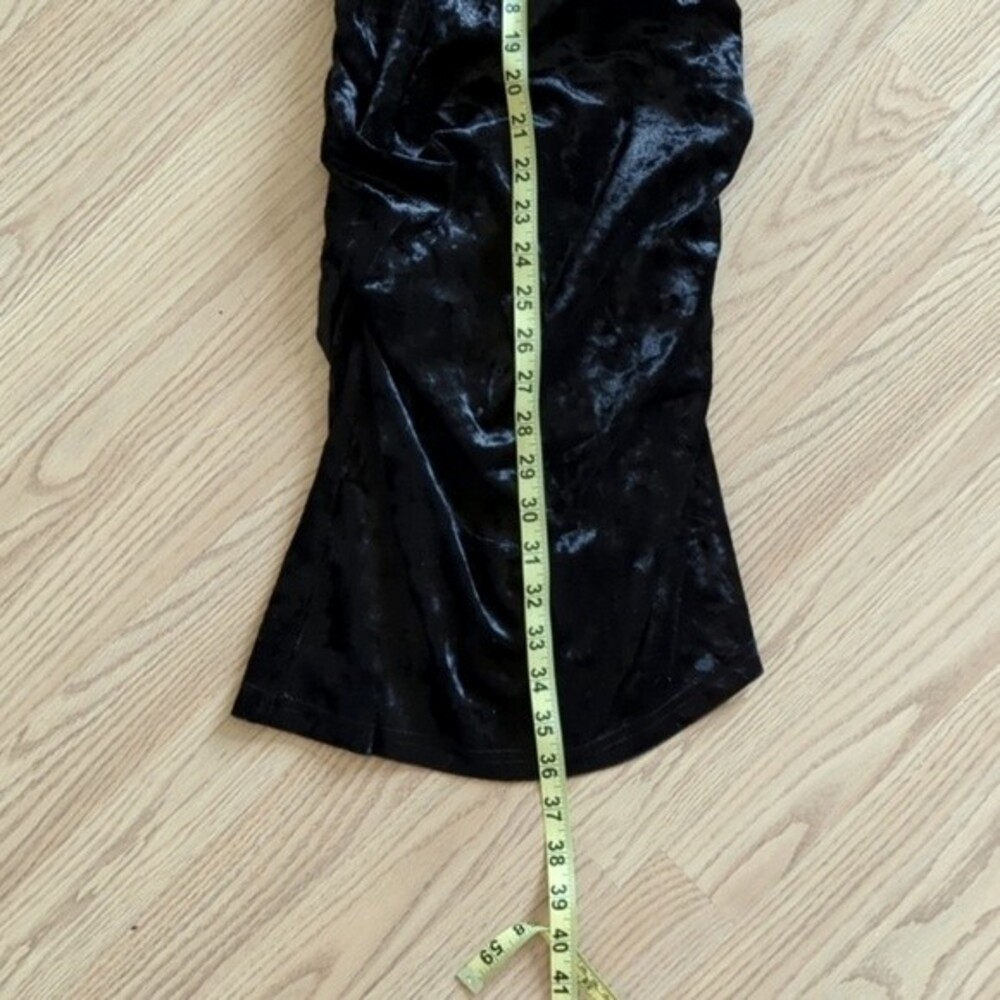 Goth Black Velvet Stretch Bodycon 3/4 Sleeve Mesh Crewneck Midi Dress Medium - Picture 8 of 8
